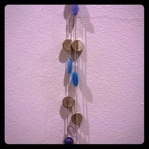 Long Blue and Silver Beaded Necklace